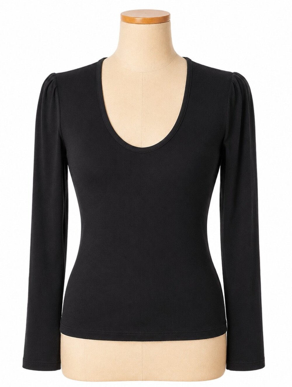 Free People Black Long Sleeve Scoop Neck Fitted Top